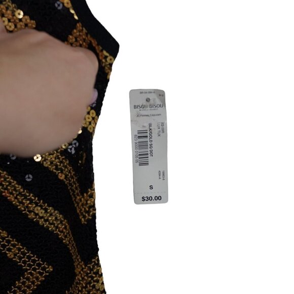 NWT Bisou Bisou Black Gold Sequins Dot Tank Top Sz S‎ - Picture 6 of 8